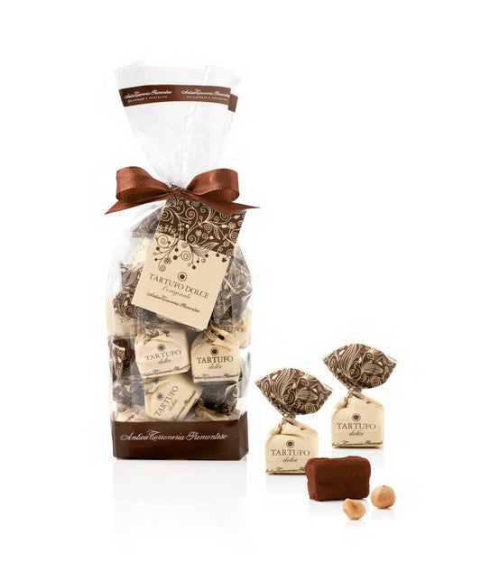 Dolci pensieri gift TARTUFO DOLCE NERO  NOCCIOLE E CIOCCOLATO EXTRA FONDENTE 200 GR. SENZA GLUTINE