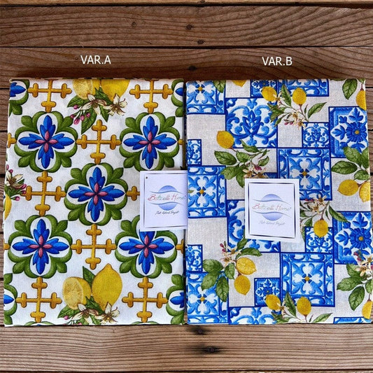 Dolci pensieri gift Tovaglia da tavola in cotone DECORO LIMONI  - Per 12 Persone: 140x240 cm.