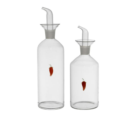 set olio aceto vetro borosilicato dettaglio peperoncino 45cl+35cl