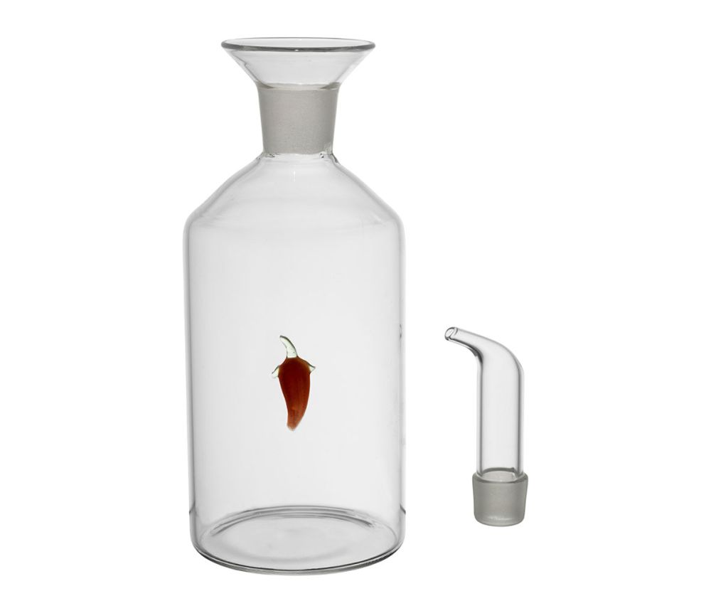 set olio aceto vetro borosilicato dettaglio peperoncino 45cl+35cl