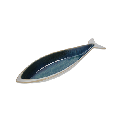 PIATTO FONDO PESCE IN CERAMICA BLU E BIANCO MISURA GRANDE ANTIPASTIERA O CENTROTAVOLA