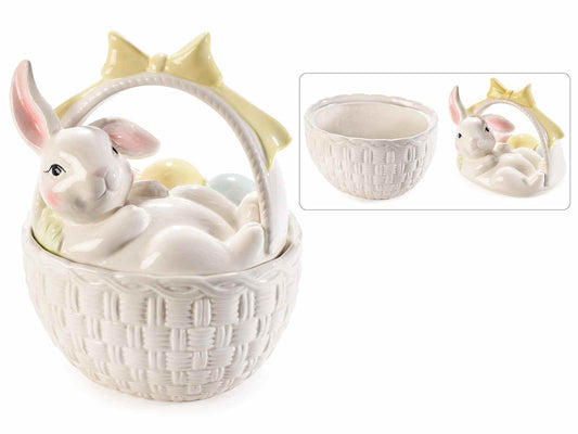 CONTENITORE CESTINO ALIMENTARE CERAMICA CON COPERCHIO CONIGLIO Misure: cm 17 x 14 x 22 H
