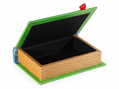 SCATOLA LIBRO IN LEGNO FODERATO CON DECORO MAESTRA CON FIOCCO IN DUE VERSIONI