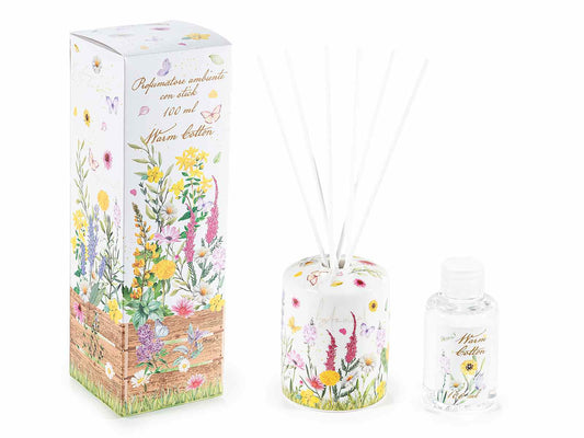 PROFUMATORE AMBIENTE IN CERAMICA  MOTIVO FLOREALE 100 ML CON PROFUMO Confezione regalo cm 7 x 7 x 22,5 H