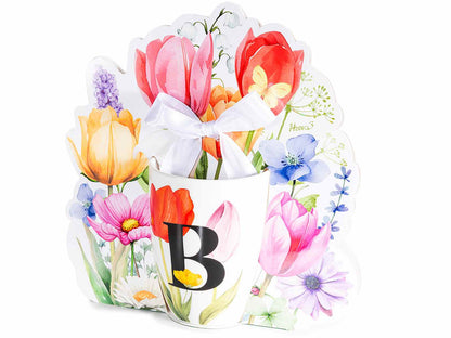 TAZZA FLOREALE 300 ML CON INIZIALE"B" CONFEZIONE REGALO SAGOMATA CON FIOCCO