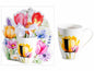 TAZZA FLOREALE 300 ML CON INIZILAE "L" CONFEZIONE REGALO SAGOMATA CON FIOCCO.