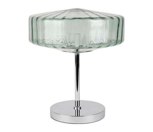 LAMPADA DA APPOGGIO ACCIAIO CON CAPPELLO TONDO IN VETRO VERDE SMERALDO D30XH35CM