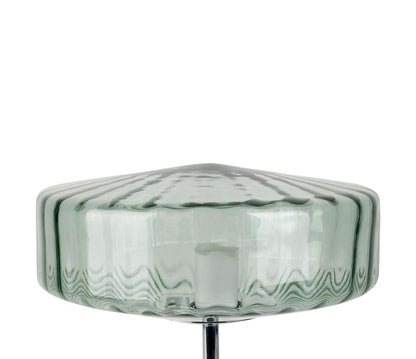 LAMPADA DA APPOGGIO ACCIAIO CON CAPPELLO TONDO IN VETRO VERDE SMERALDO D30XH35CM