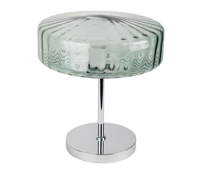 LAMPADA DA APPOGGIO ACCIAIO CON CAPPELLO TONDO IN VETRO VERDE SMERALDO D30XH35CM
