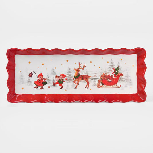 VASSOIO NATALIZIO DECORATIVO RETTANGOLARE IN CERAMICA cm: 38.3×15,5×3,4