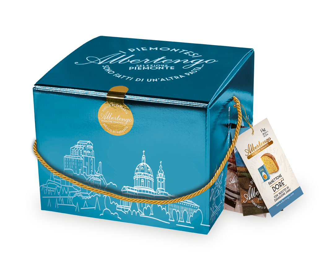 ALBERTENGO PANDORATO CON VASETTO ZABAGLIONE ZABA' 1KG SCATOLA LUSSO METALLIZZATA