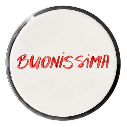 PIATTO PIZZA BIANCO GRES PORCELLANA DECORO"BUONISSIMA" CM 31 BORDO SFUMATO NERO/GRIGIO