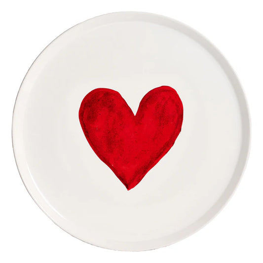 PIATTO PIZZA BIANCO  CUORE ROSSO GRES PORCELLANA CM 31 BORDO RIALZATO