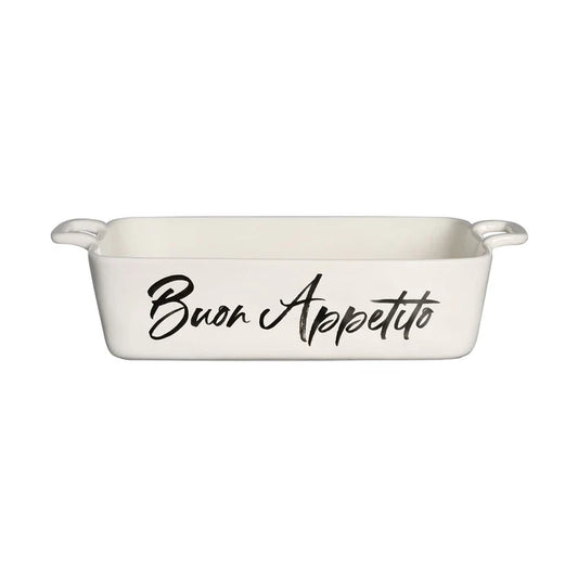 PIROFILA IN PORCELLANA BIANCA "BUON APPETITO" FORNO E MICROONDE piccola 26(32)x18 cm