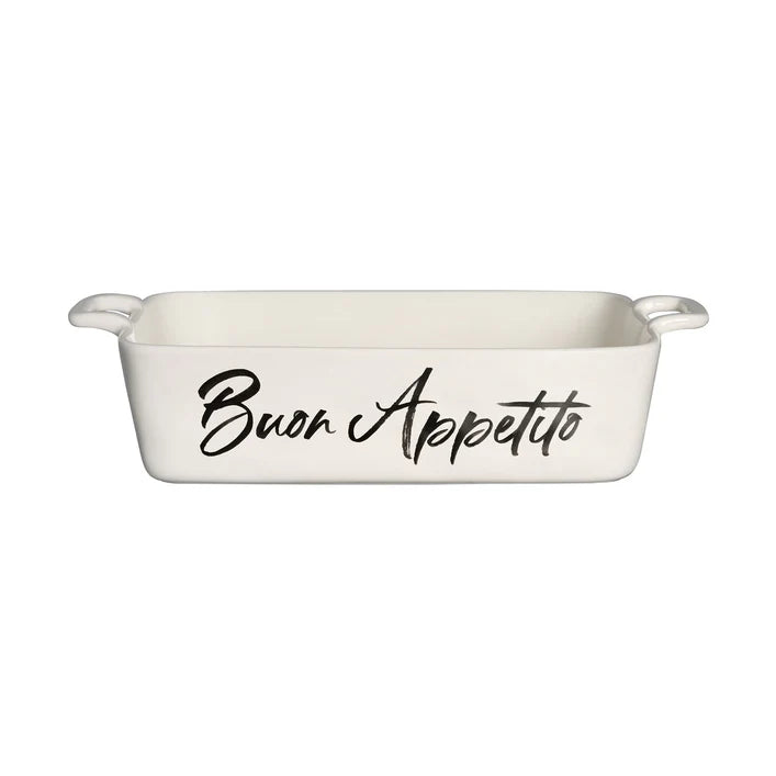 PIROFILA IN PORCELLANA BIANCA "BUON APPETITO" FORNO E MICROONDE piccola 26(32)x18 cm