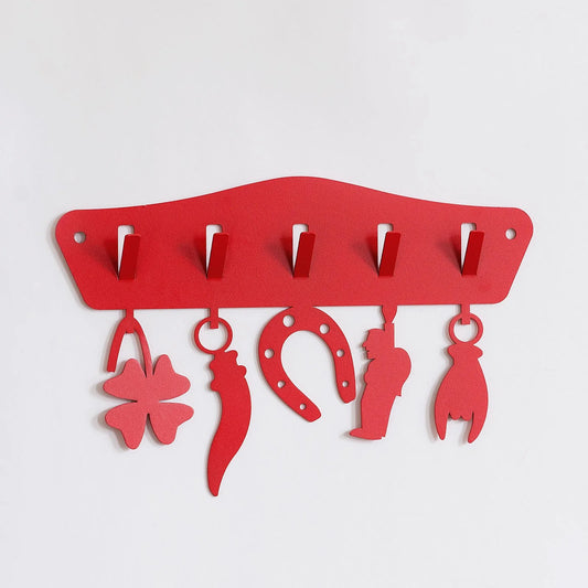 PORTA CHIAVI APPENDINO DA PARETE IN FERRO ROSSO SCARAMANTICO Dimensioni: 31 x 21 cm di altezza