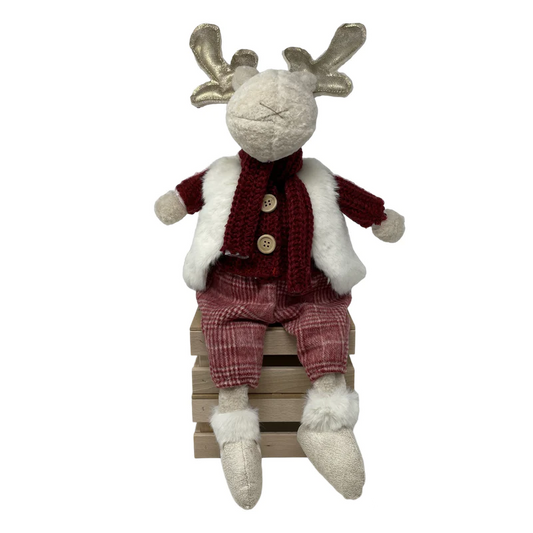 RENNA FULMINE SEDUTA CON GILET IN PELLICCIA CON SCAIRPA E CAMICIA IN MAGLIA ALTA 50 CM