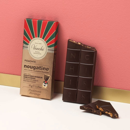 Tavoletta VENCHI cioccolato fondente con granelloni caramellati di nocciole 100 GR