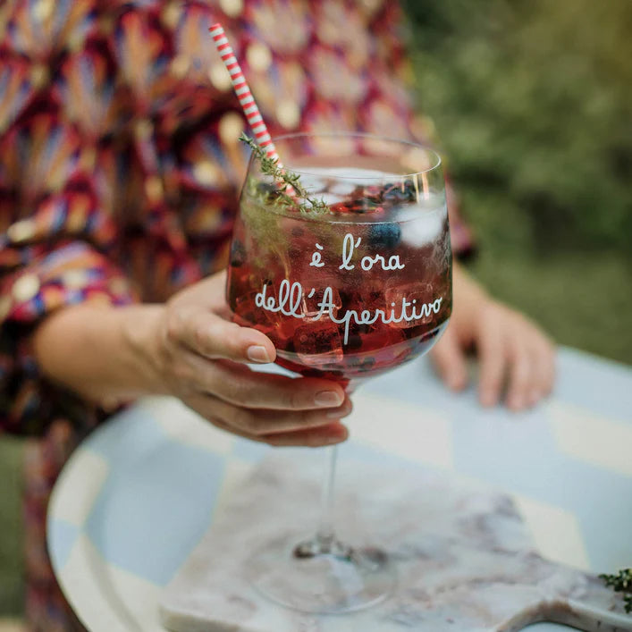COPPIA CALICI 82 CL IN BOROSILICATO " E' L'ORA DELL'APERITIVO" ALTEZZA 21 CMX 11 CM