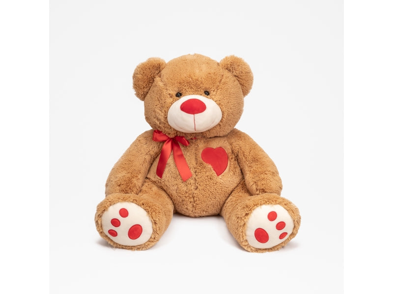 ORSO PELUCHE SAN VALENTINO REGALO 35 CM CON CUORE BEIGE E ROSSO