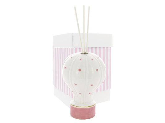 DIFFUSORE MONGOLFIERA CON CUORI CIELO PORCELLANA 8,5X13 PIU' STELI E SCATOLA COMPRESA