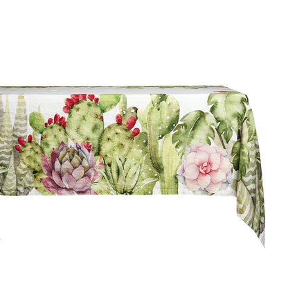 Tovaglia in lino bianco stampa Piante grasse 160X320