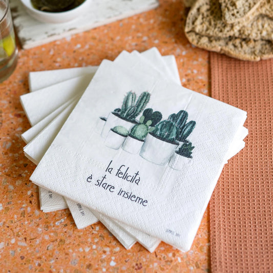 SET 20 TOVAGLIOLI IN CARTA DECORO " LA FELICITA' E' STARE INSIEME" 33X33 CM