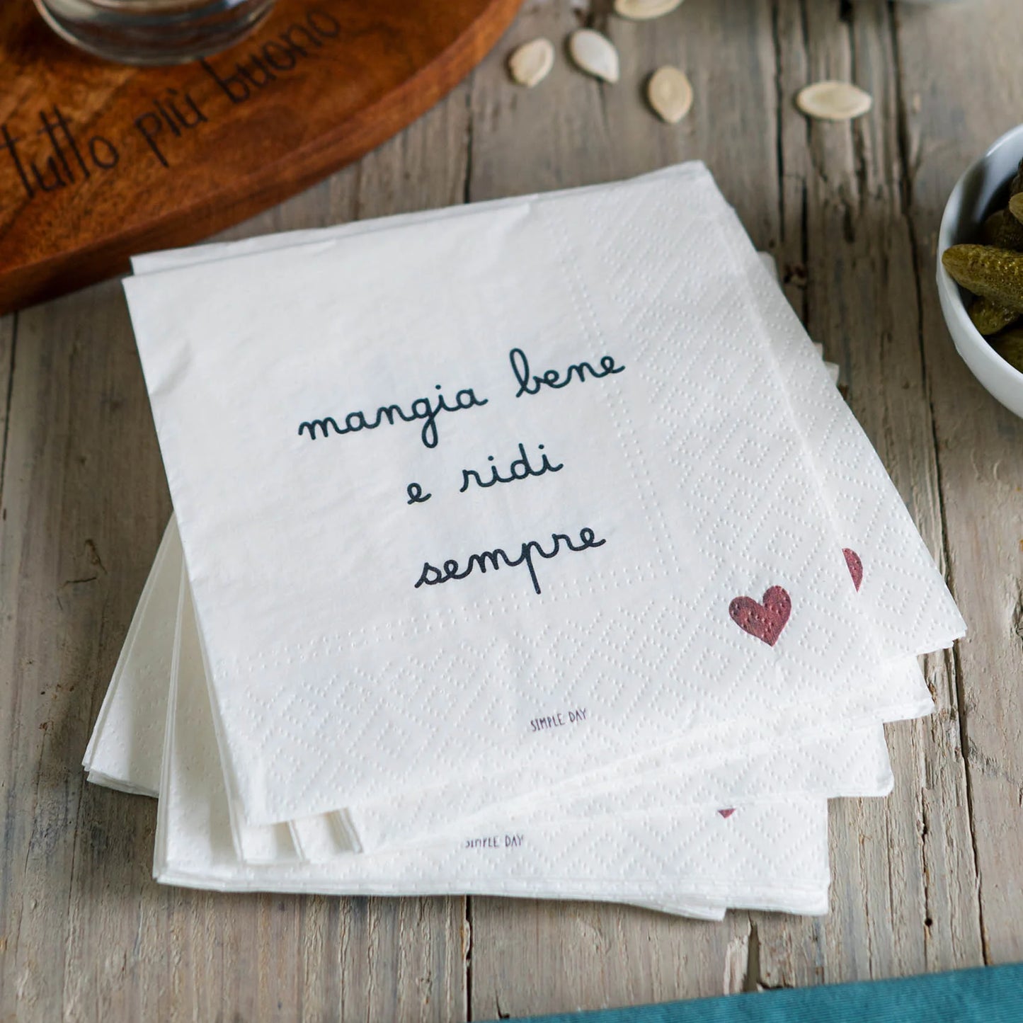 SET 20 TOVAGLIOLI DECORO"MANGIA BENE E RIDI SEMPRE" MISURE: 33X33