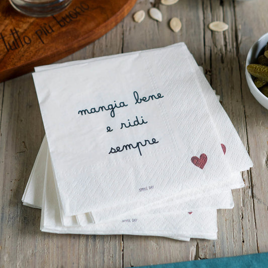 SET 20 TOVAGLIOLI DECORO"MANGIA BENE E RIDI SEMPRE" MISURE: 33X33