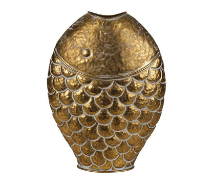 VASO  FIORI METALLO ORO FORMA PESCE 31.5X11.5XH42CM SALOTTO CUCINA CASA AL MARE