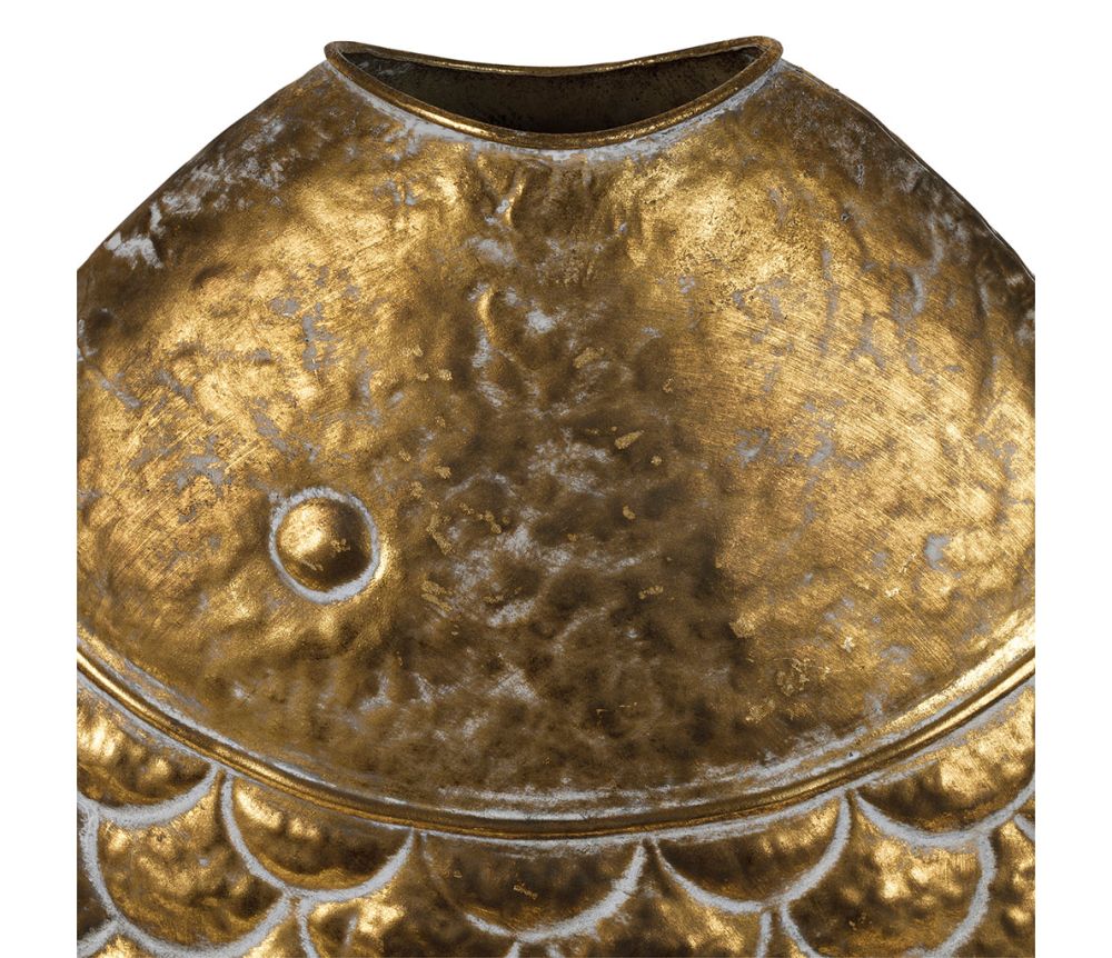 VASO  FIORI METALLO ORO FORMA PESCE 31.5X11.5XH42CM SALOTTO CUCINA CASA AL MARE