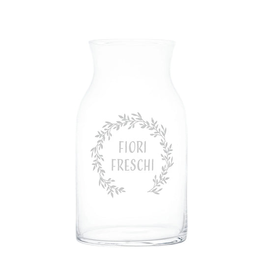 VASO PORTAFIORI IN VETRO SUPER TRASPARENTE DECORO "FIORI FRESCHI" 15 X 27 CM