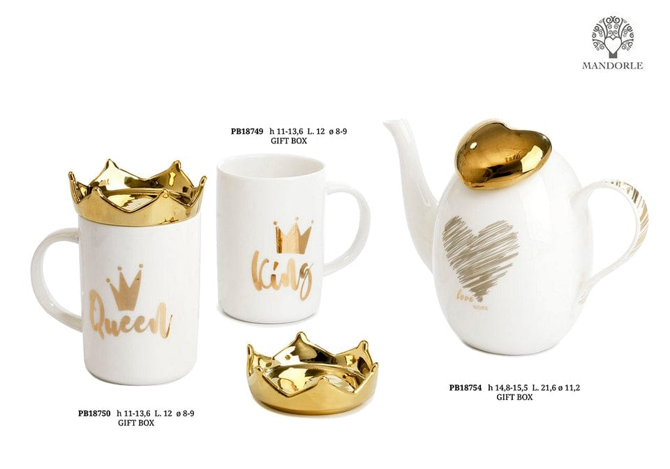 LINEA LOVE BOMBONIERE, TAZZA CON COPERCHIO CORONA KING QUEEN E TEIERA - Dolci pensieri gift