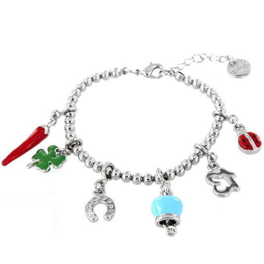 Dolci pensieri gift Amo Capri bracciale argentato corno napoletano, quadrifoglio, coccinella, campana capri