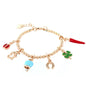 Dolci pensieri gift Amo Capri bracciale dorato corno napoletano, quadrifoglio, coccinella, campana capri