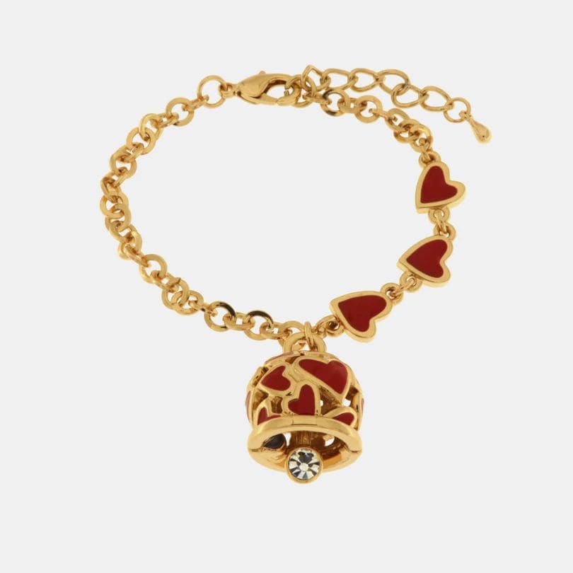 Dolci pensieri gift amo capri bracciale in metallo con campanella portafortuna impreziosita da cuori rossi