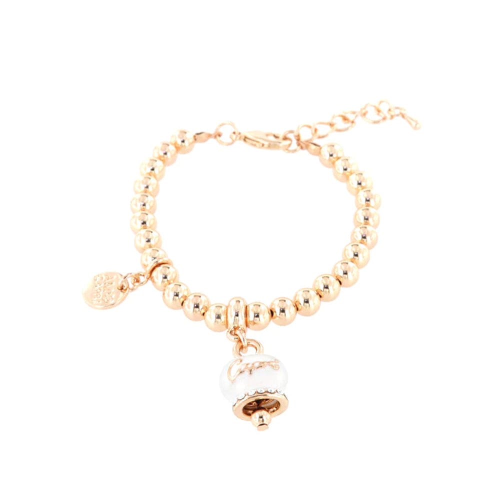 Dolci pensieri gift Amo Capri Bracciale Maglia a sfere Rosa Gold con Campanella portafortuna bianca