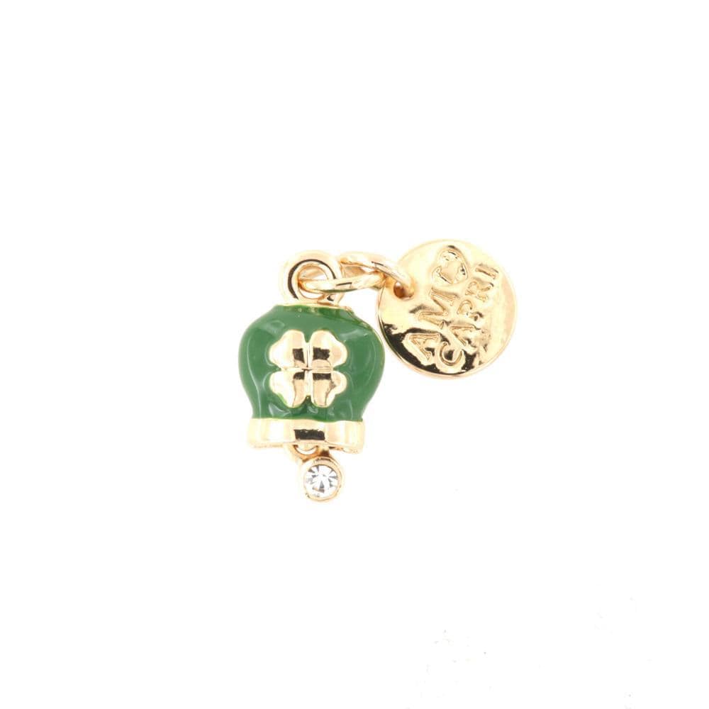 Dolci pensieri gift Amo Capri Charm Pendente Dorato Campanella Portafortuna in Verde scuro e quadrifoglio