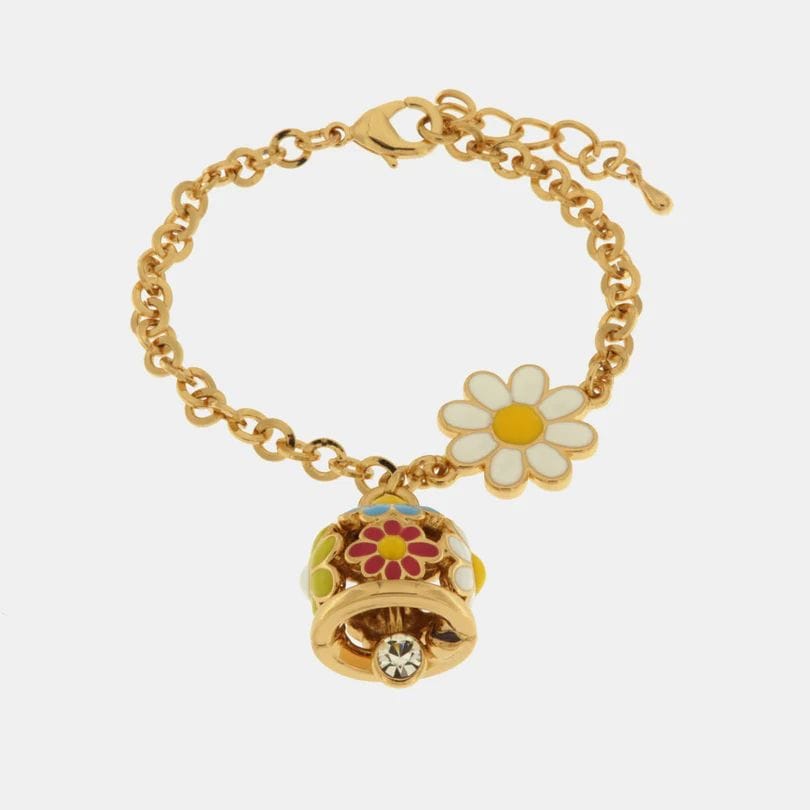 Dolci pensieri gift AmoCAPRI Bracciale in metallo con campanella portafortuna impreziosita da fiori