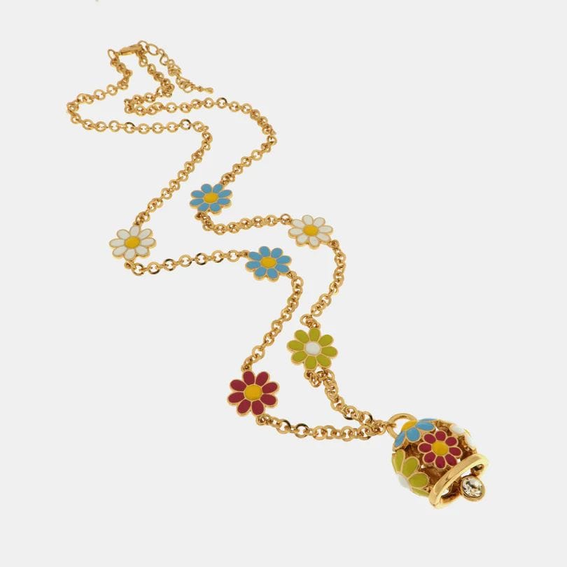 Dolci pensieri gift AmoCAPRI Collana in metallo con campanella portafortuna impreziosita da fiori colorati