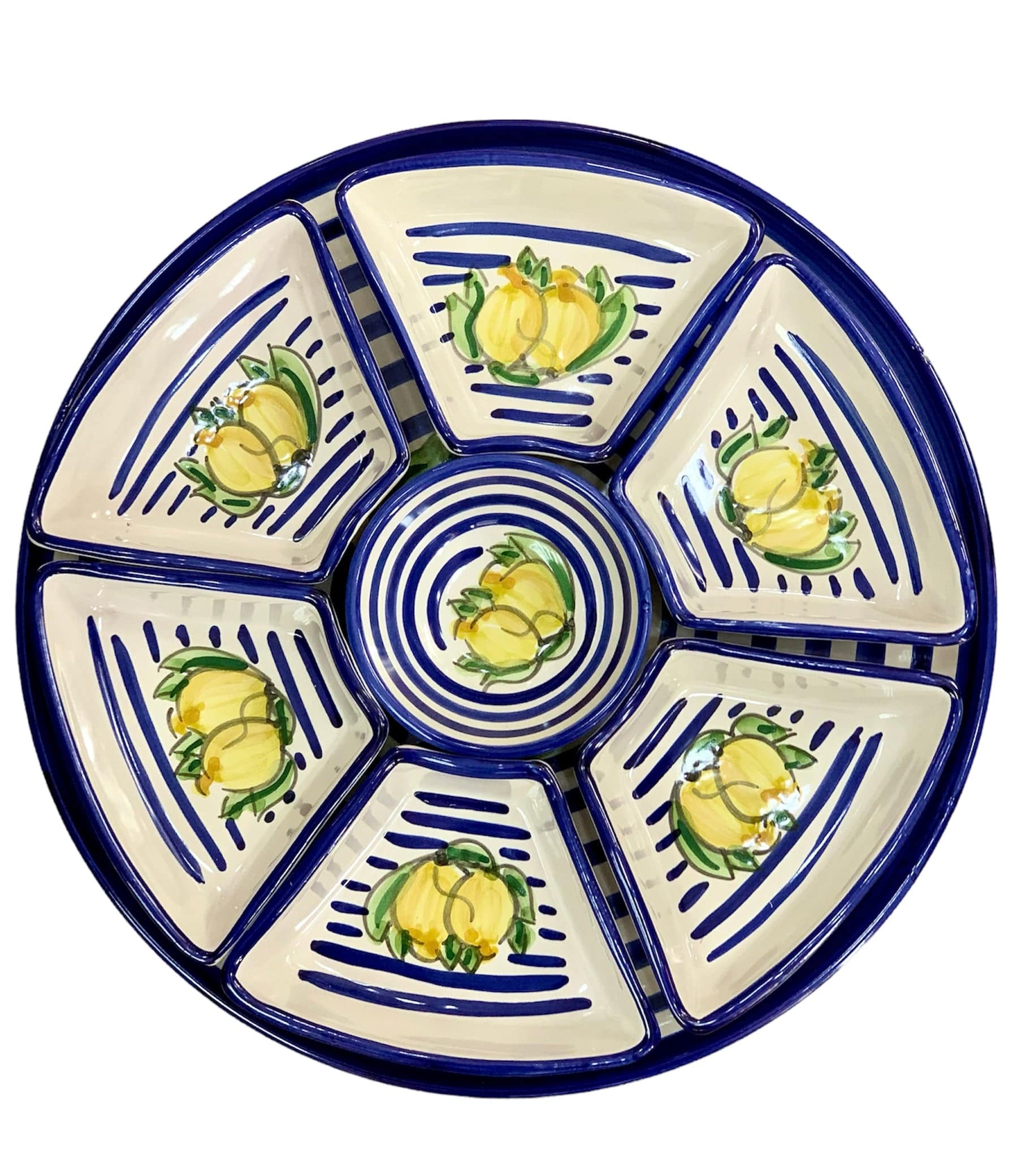 Antipastiera piatto per aperitivo AMALFI in Ceramica Vietrese 38 cm 8 pezzi DIPINTA A MANO - Dolci pensieri gift