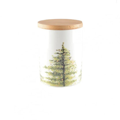 BARATTOLO IN PORCELLANA DECORO ALBERO CON COPERCHIO IN LEGNO 10X10X13,8CM - Dolci pensieri gift