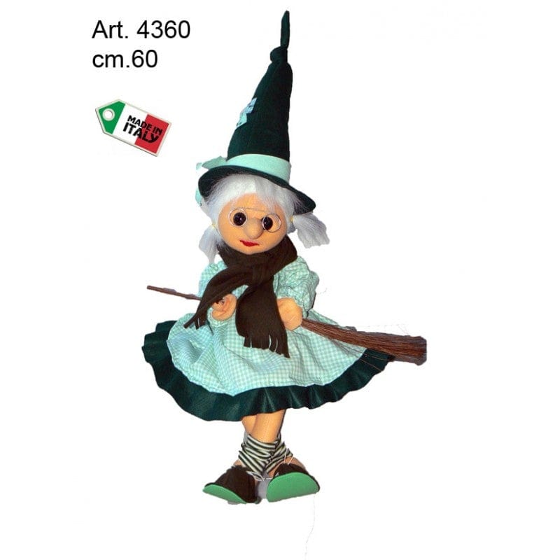 Befana con vestito quadri verde e scopa 60 cm - Dolci pensieri gift