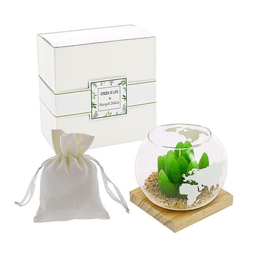 BOMBONIERA PORTACANDELA SFERA MONDO PICCOLA CON CANDELA VERD - Dolci pensieri gift
