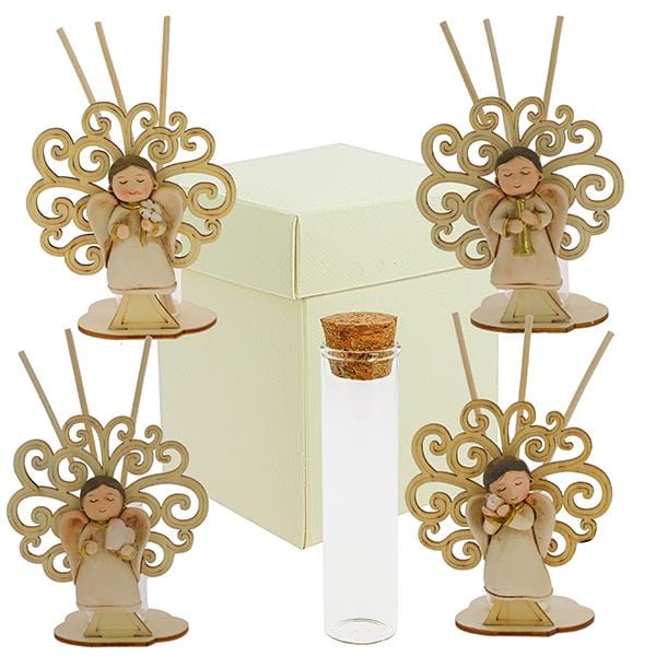 BOMBONIERA.PROFUMATORE ALBERO ANGELO BEIGE/ORO 4 ASSORTITI RESINA + FIALETTA 9X10 C/AST. - Dolci pensieri gift