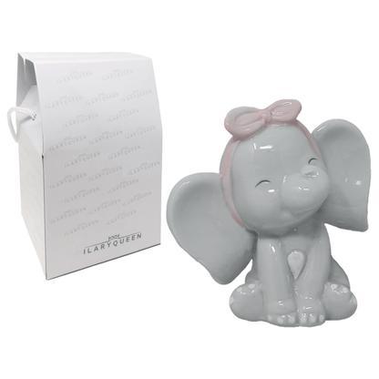 Dolci pensieri gift BOMBONIERA STATUINA ELEFANTINO CON FIOCCO ROSA PORCELLANA LUCIDA 9 CM