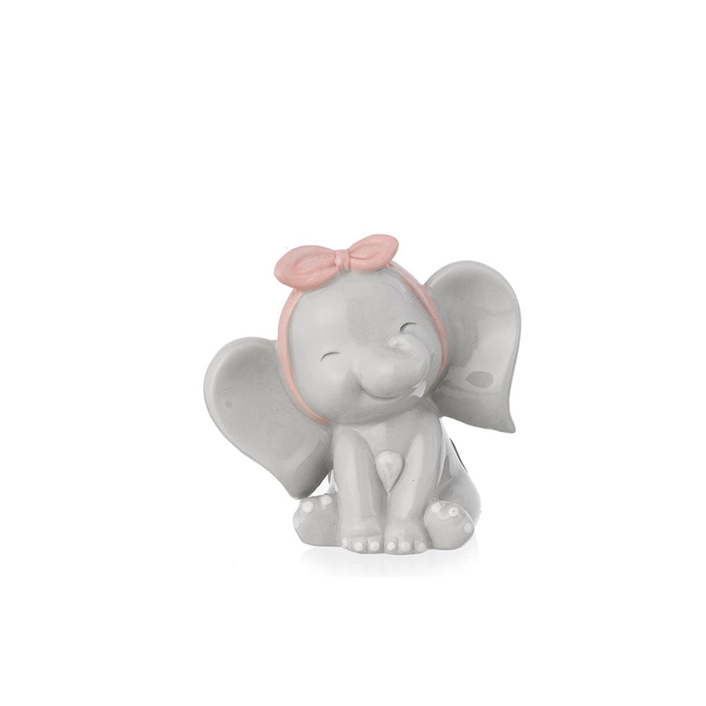Dolci pensieri gift BOMBONIERA STATUINA ELEFANTINO CON FIOCCO ROSA PORCELLANA LUCIDA 9 CM