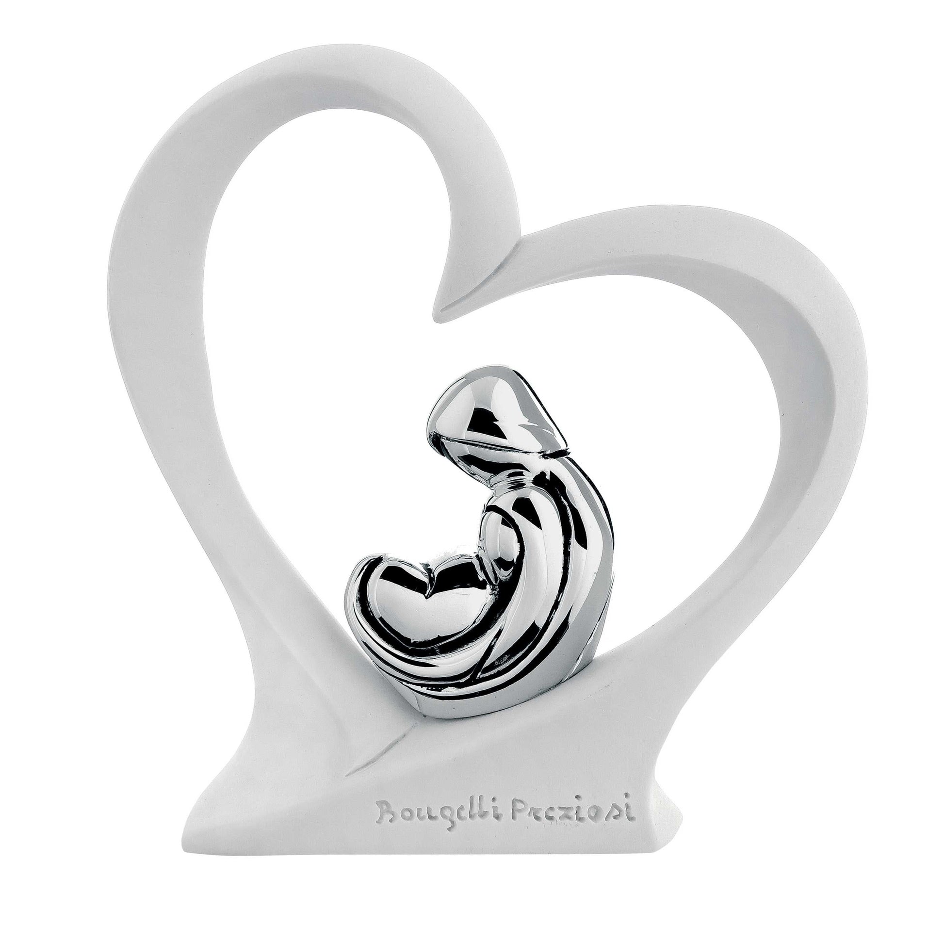 BONGELLI PREZIOSI SCULTURA DA TAVOLO CON SACRA FAMIGLIA IN ARGENTO DENTRO AD UN CUORE - Dolci pensieri gift