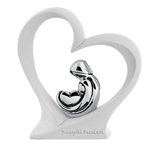 BONGELLI PREZIOSI SCULTURA DA TAVOLO CON SACRA FAMIGLIA IN ARGENTO DENTRO AD UN CUORE - Dolci pensieri gift