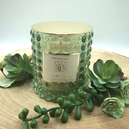 Dolci pensieri gift CANDELA PROFUMATA VERDE IN VETRO E TAPPO ORO METALLO BOMBONIERA REGALO
